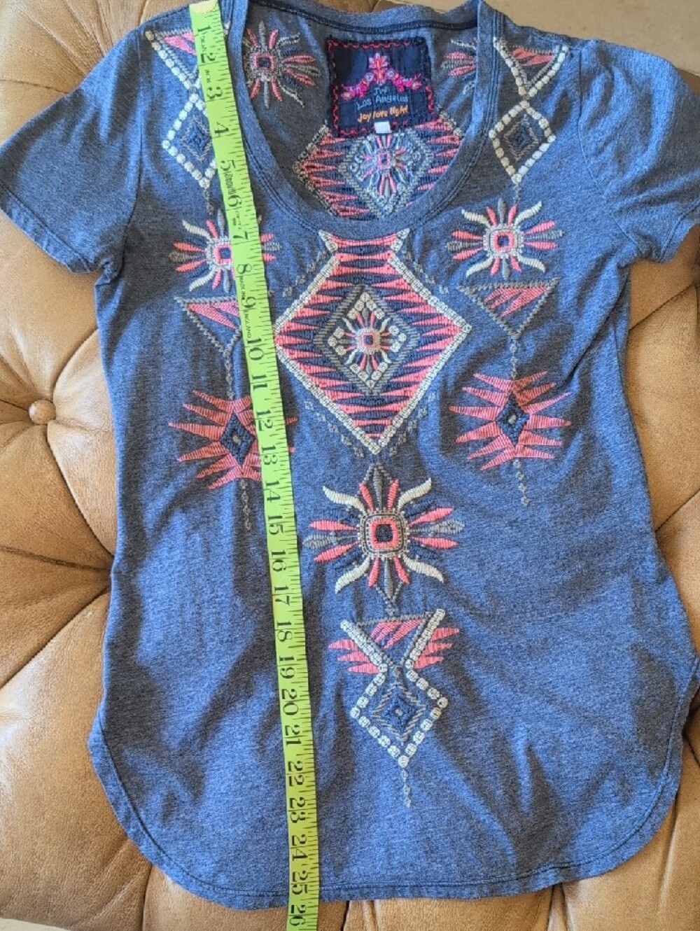 Johnny Was Blue Joy Love Light  Embroidered Tee with Pink & White Accents - Picture 9 of 9